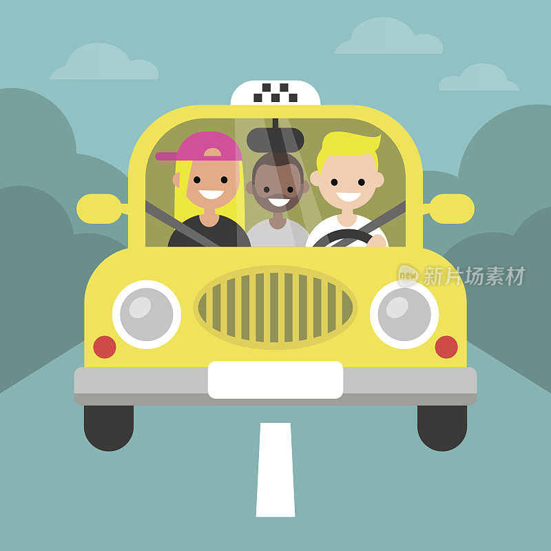 拼车。汽车共享。出租车服务/平面可编辑矢量插图，剪辑艺术